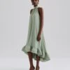 SABRINA HALTER NECK RUFFLED DRESS - Cocktail Dress / Party Dress - Sage