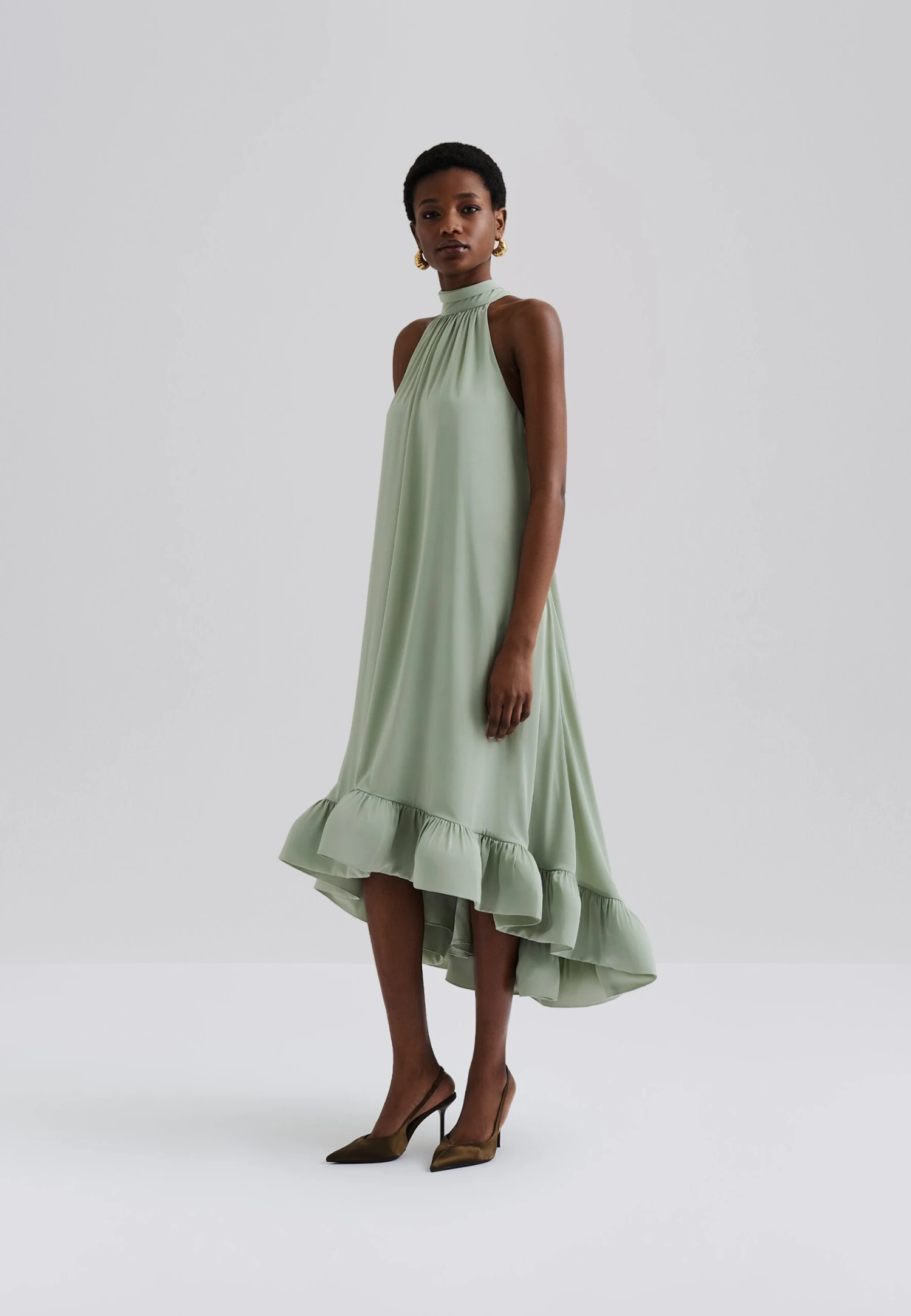 SABRINA HALTER NECK RUFFLED DRESS - Cocktail Dress / Party Dress - Sage