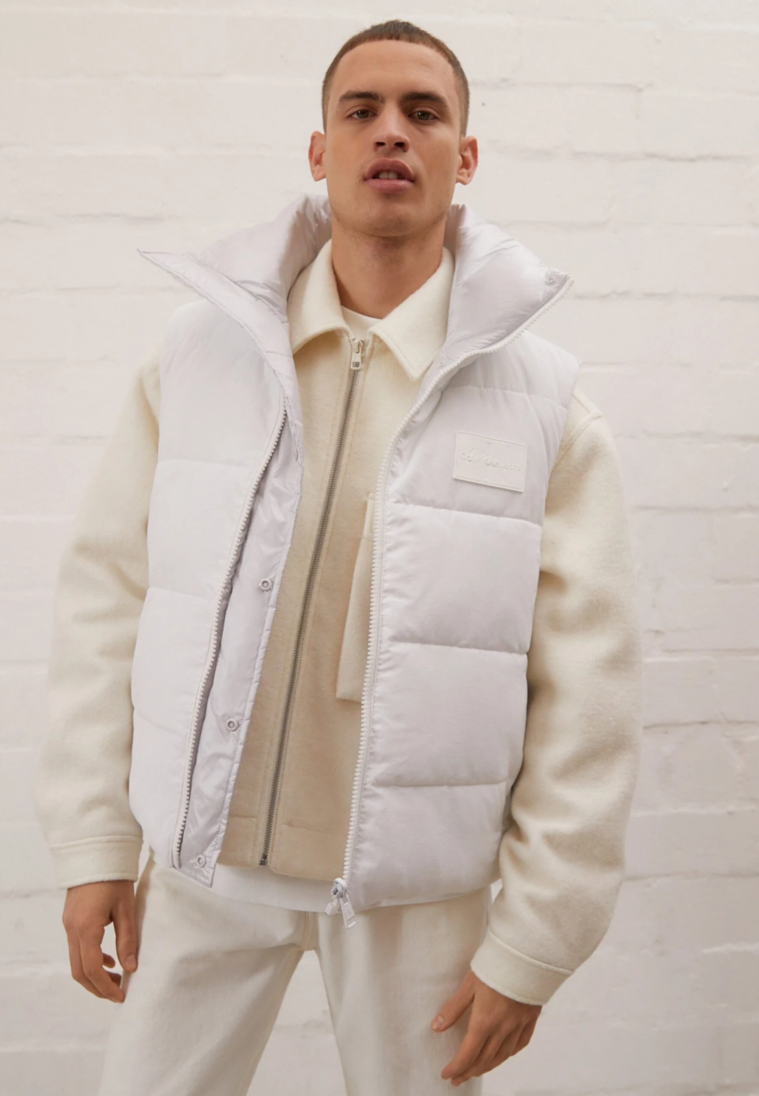 Calvin Klein Jeans Soft Touch Reversible Vest - Waistcoat - Bright White/Ghost Grey