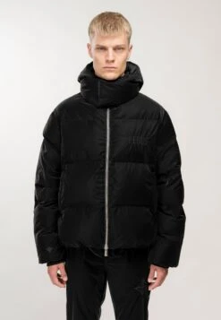 Unisex Chest Logo Puffer Jacket - Winter Jacket - Black