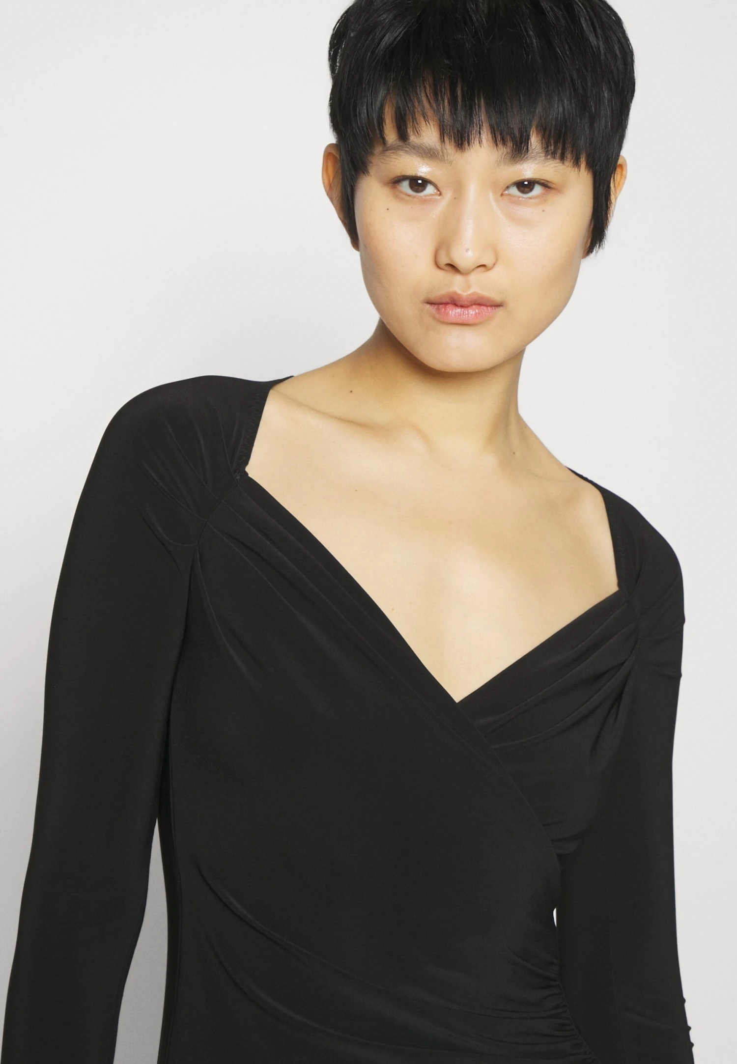 Norma Kamali Long Sleeve Sweetheart Side Drape Gown - Jersey Dress - Black - Image 6