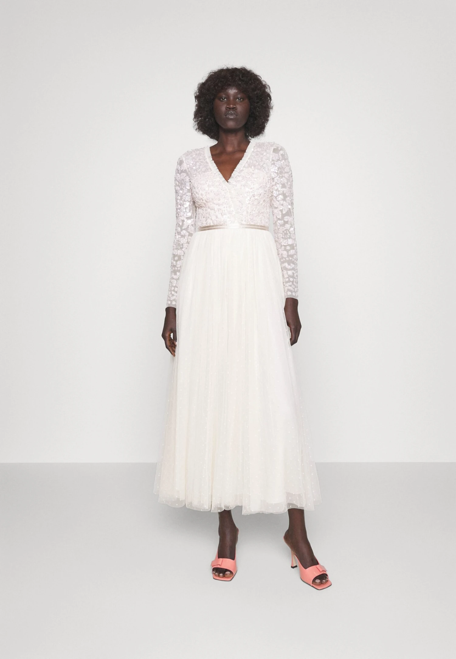 Needle & Thread Tempest Bodice V-Neck Ankle Gown - Occasion Wear - Champagne/Pink