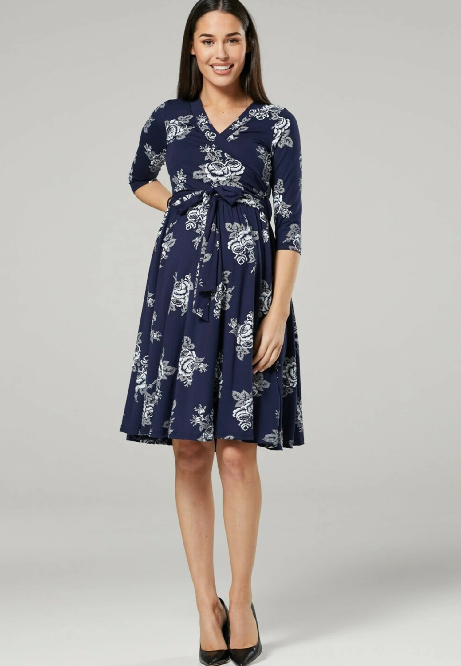 Happy Mama Maternity Wrap Nursing- Jersey Dress - Dark Blue - Image 4