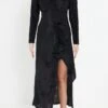 Plisse Ruffle Wrap- Maxi Dress - Black