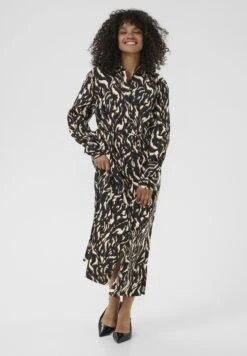 Kaffe Shirt Dress - Black Brown Graphic Animal