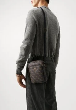 Guess MILANO XBODY DOUBLE - Cross Body Bag - Brown/ochre