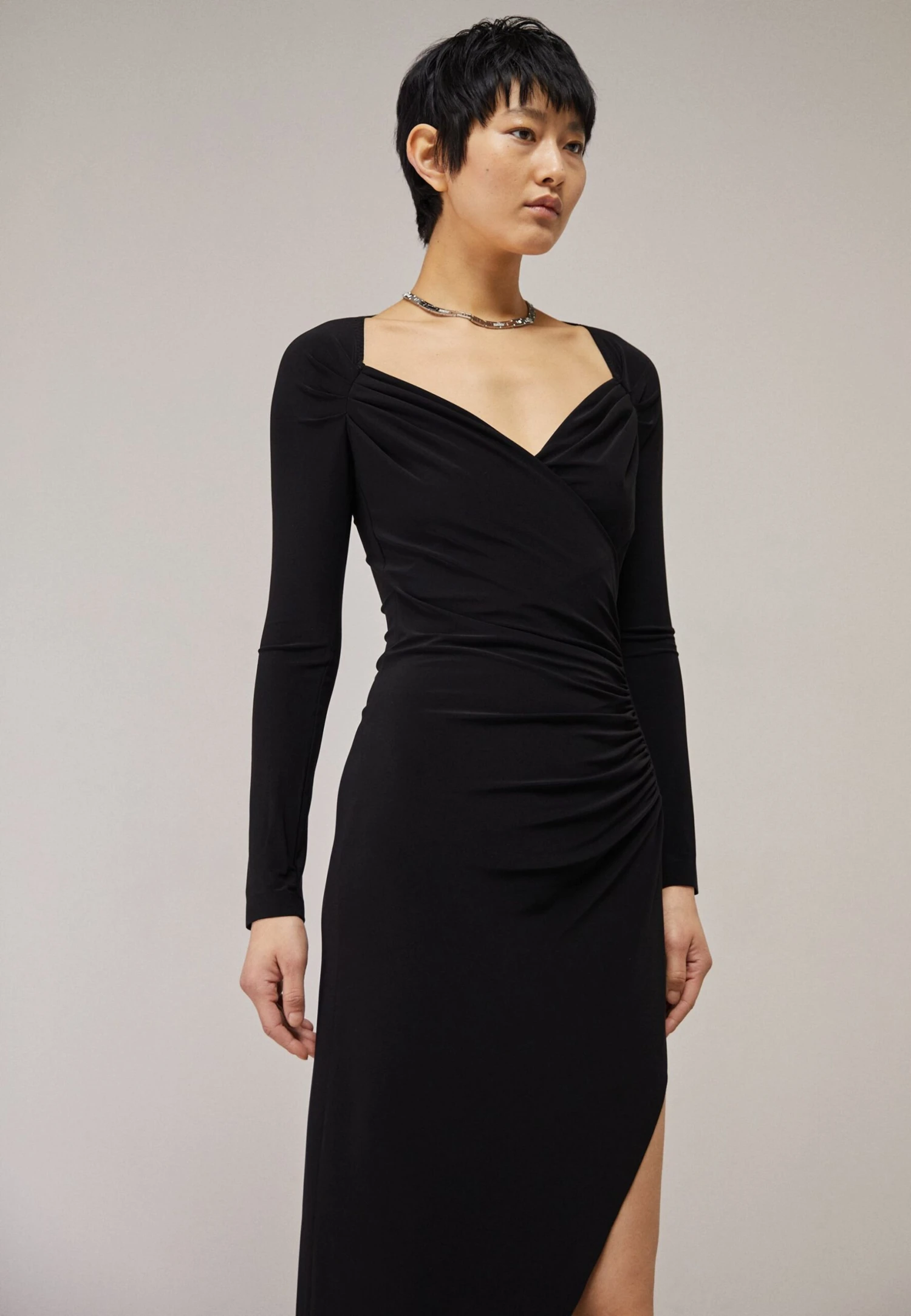 Norma Kamali Long Sleeve Sweetheart Side Drape Gown - Jersey Dress - Black - Image 3