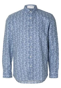 Selected Homme Slhslimnew Mark Ls B Noos - Shirt - Medium Blue Denim Aop