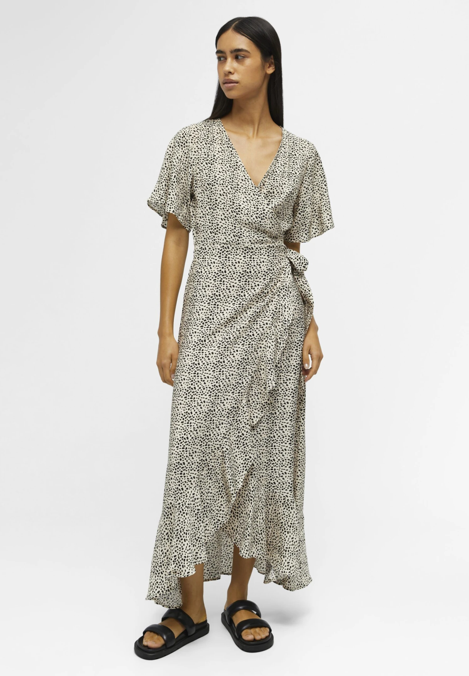 Object Objleonora Sel S Wrap Long - Day Dress - Sandshell - Image 2