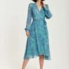 Liquorish Animal Print Midi Wrap - Day Dress - Blue