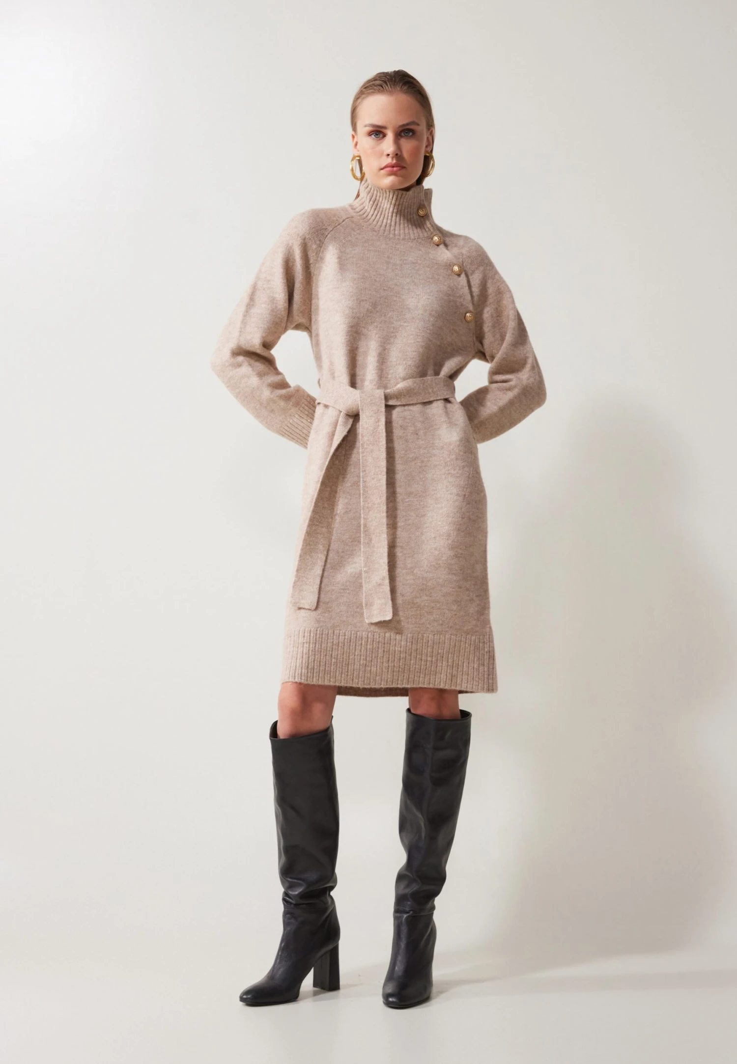 Anna Field Jumper Dress - Mottled Beige - Image 2