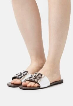 Tory Burch Ines Flat Slide - Mules - Silver/Coconut
