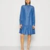 Marc O'Polo Dress Short Style Gathering - Denim Dress - Washed Mid Blue