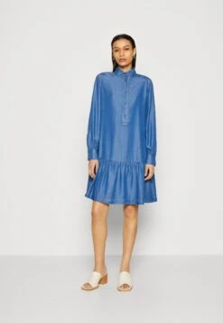 Marc O'Polo Dress Short Style Gathering - Denim Dress - Washed Mid Blue