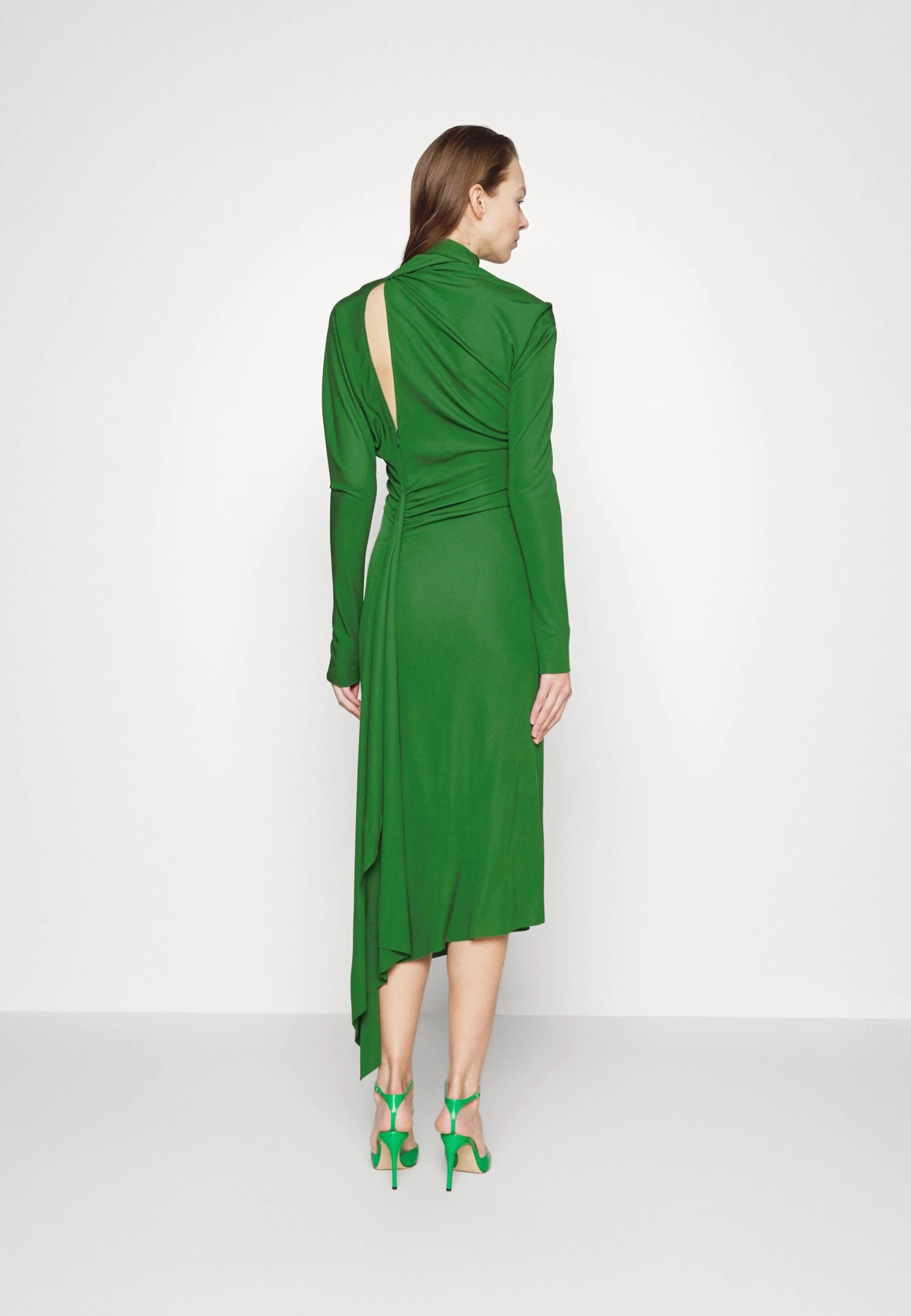 Victoria Beckham Slash Neck Ruched Midi Dress - Cocktail Dress / Party Dress - Dark Green - Image 5