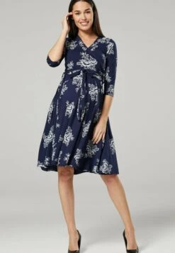 Happy Mama Maternity Wrap Nursing- Jersey Dress - Dark Blue