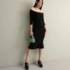 Norma Kamali Off Shoulder Fishtail Dress To Midcalf - Cocktail Dress / Party Dress - Black