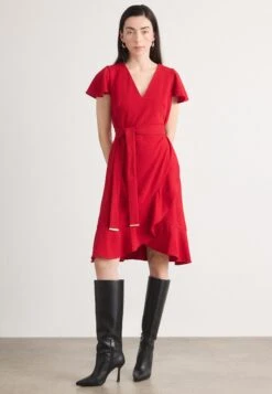 DKNY FLUTTER FAUX WRAP - Jersey Dress - Scarlet