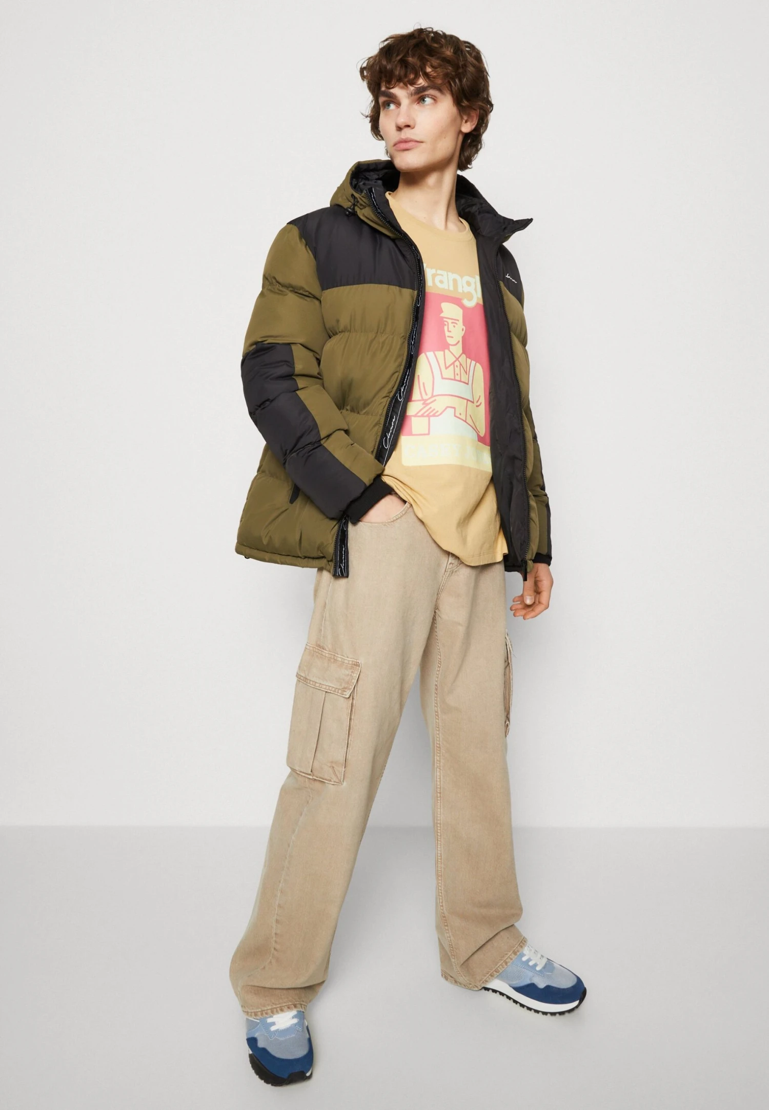 Panelled Contrast Puffer - Winter Jacket - Khaki - Image 4