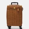 MCM Traveler Visetos Trolley Cabin Small - Wheeled Suitcase - Cognac