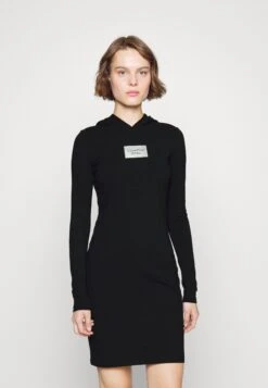 Calvin Klein Jeans Logo Box Tight Hoodie Dress - Day Dress - Black