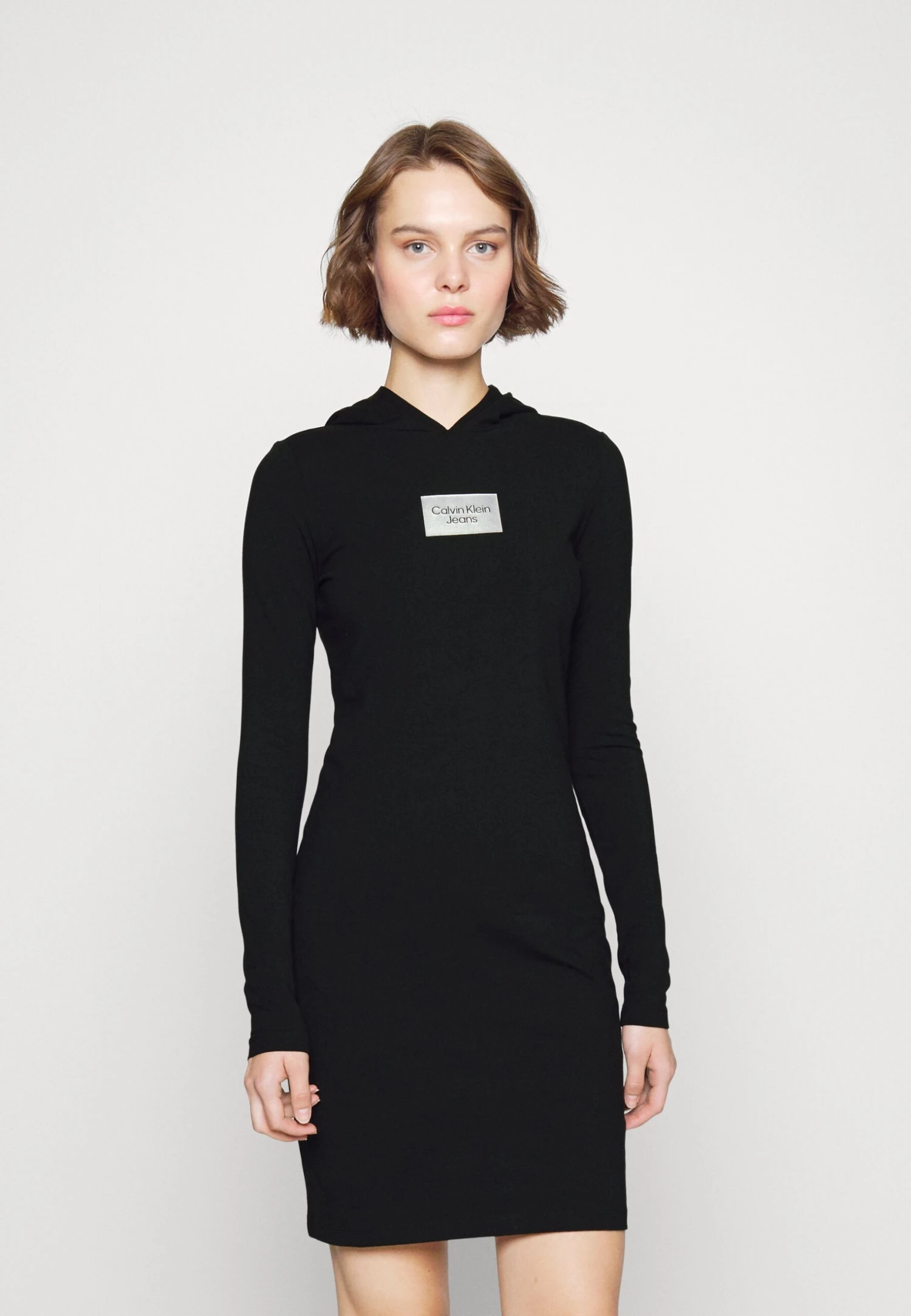 Calvin Klein Jeans Logo Box Tight Hoodie Dress - Day Dress - Black