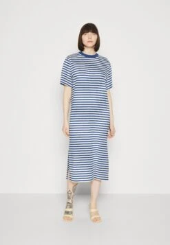 Mads Nørgaard Nou Dress Stripe - Jersey Dress - Estate Blue/Cloud Dancer