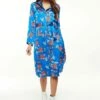 Liquorish Floral Print In Bright - Shirt Dress - Blue
