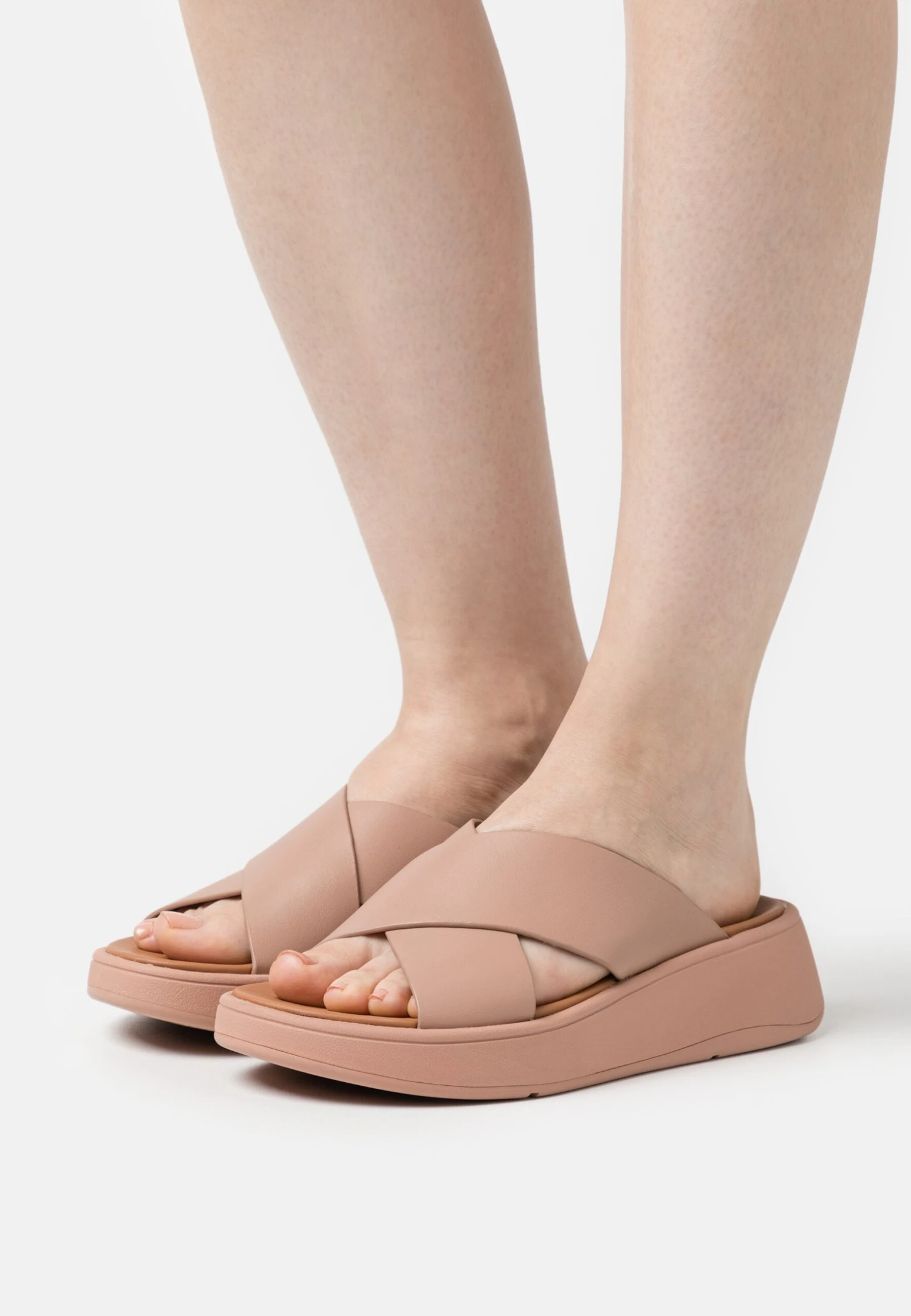 Fitflop Flatform Cross Slides - Heeled Mules - Beige