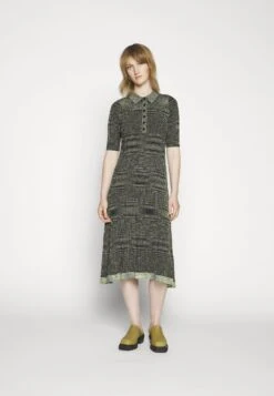 Space Dye Polo Dress - Jumper Dress - Navy/Lime/Black