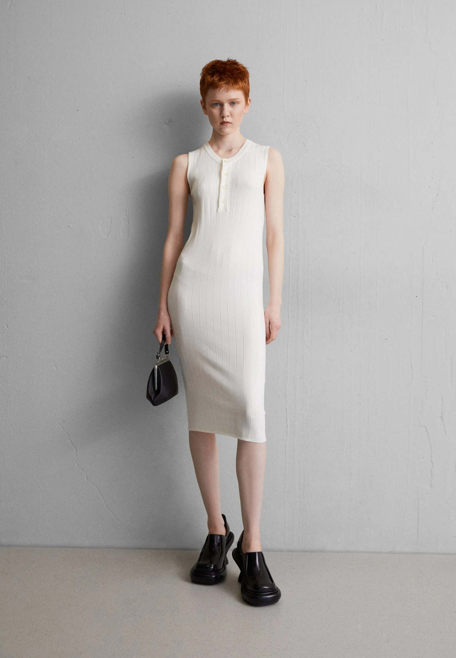 Sleeveless Serafino Dress - Jumper Dress - Natural White