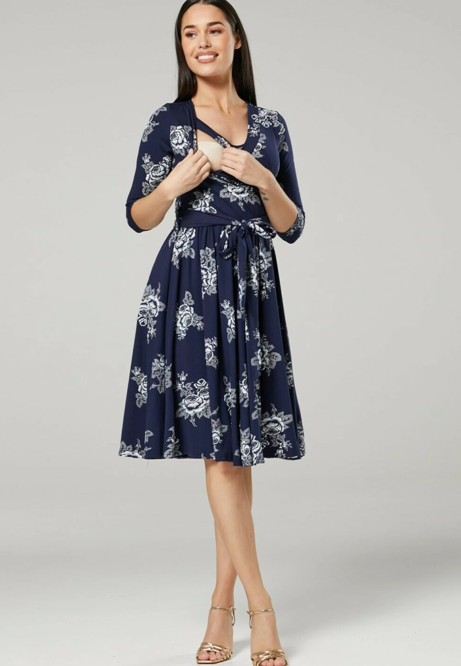 Happy Mama Maternity Wrap Nursing- Jersey Dress - Dark Blue - Image 5