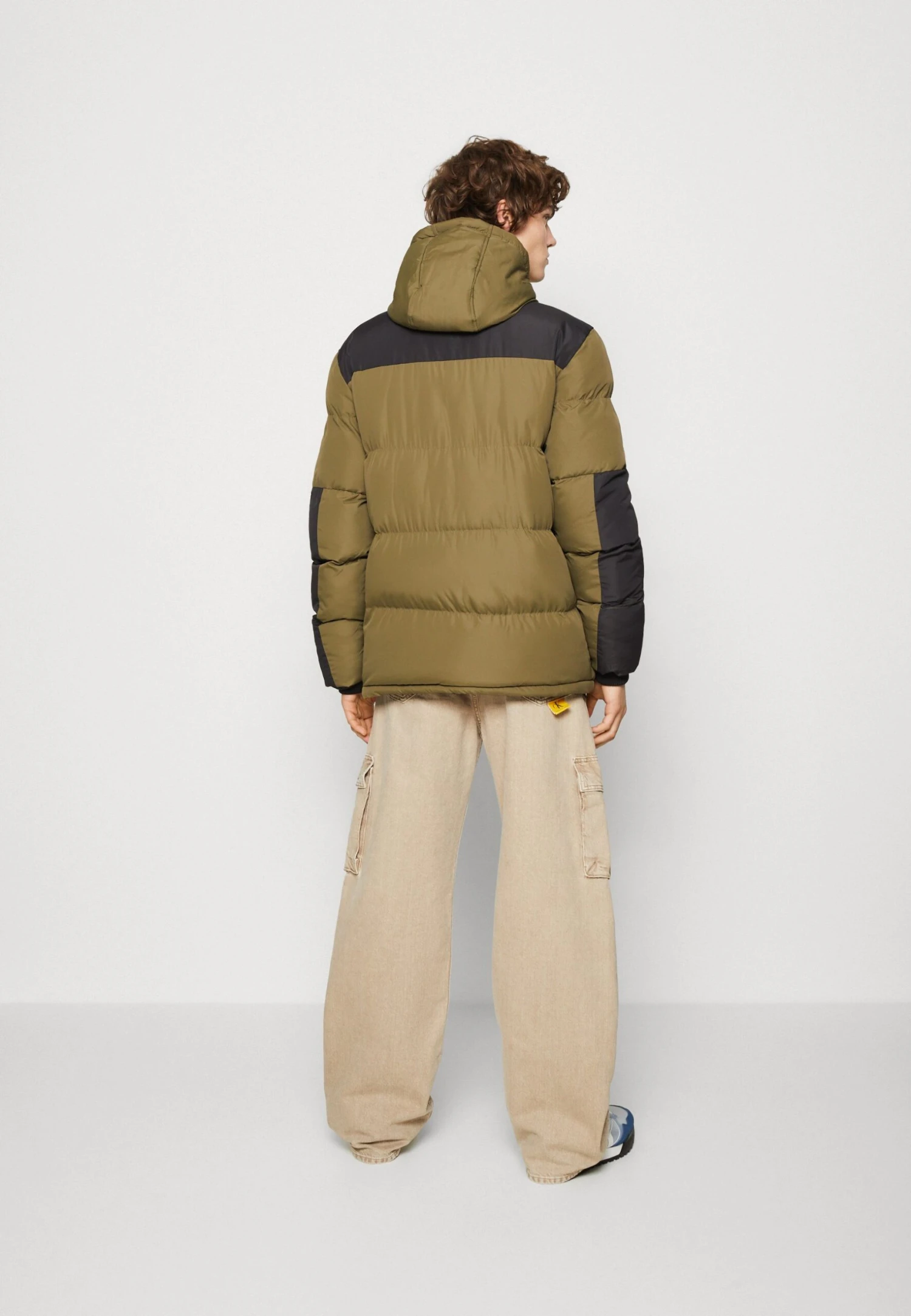 Panelled Contrast Puffer - Winter Jacket - Khaki - Image 3