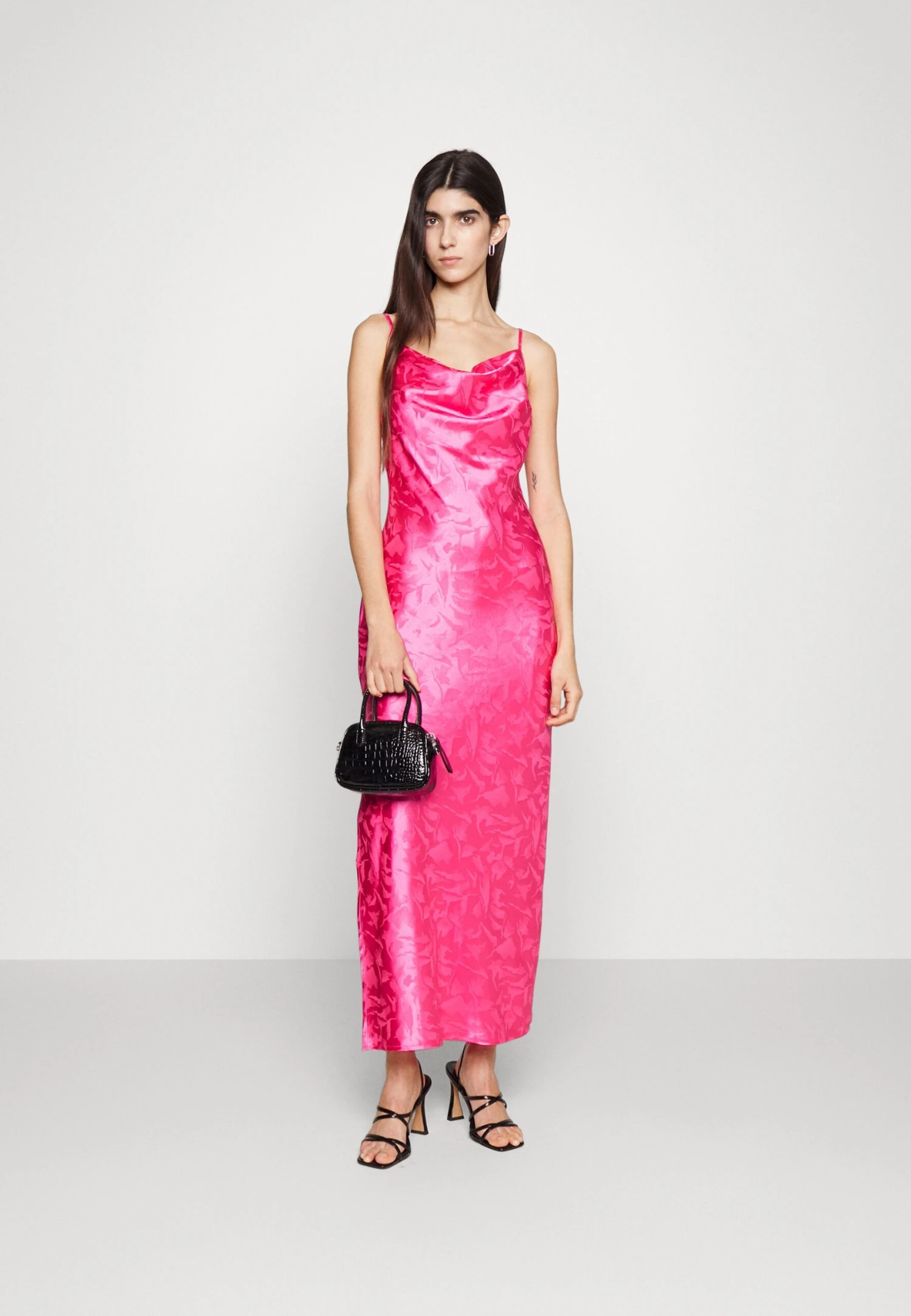 In The Style Cowl Front Midi Dress With Thigh Split - Cocktail Dress / Party Dress - Pink - Image 2