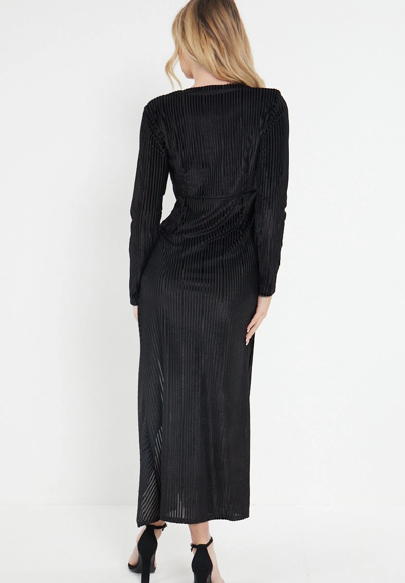 Plisse Ruffle Wrap- Maxi Dress - Black - Image 3