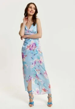 Liquorish Floral Print In- Maxi Dress - Blue